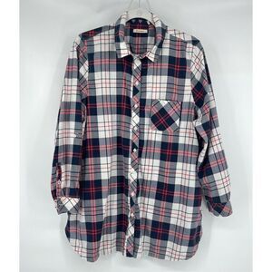Barbour Sandback Tunic Shirt Blue Red Plaid Button Up w Pockets US Size 14 UK 18
